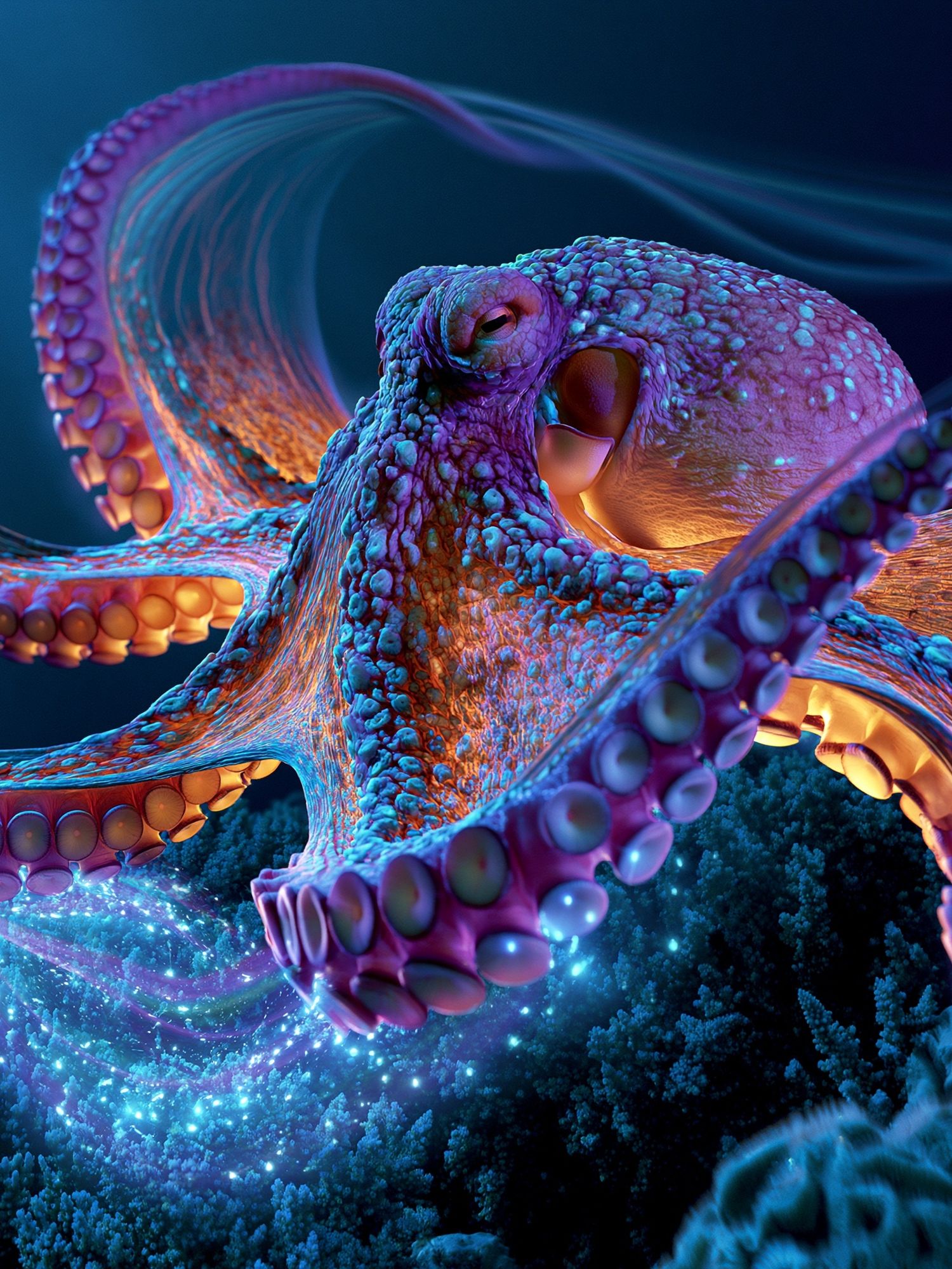 Neon Octopus Digital Art Poster. poster — illustration art
