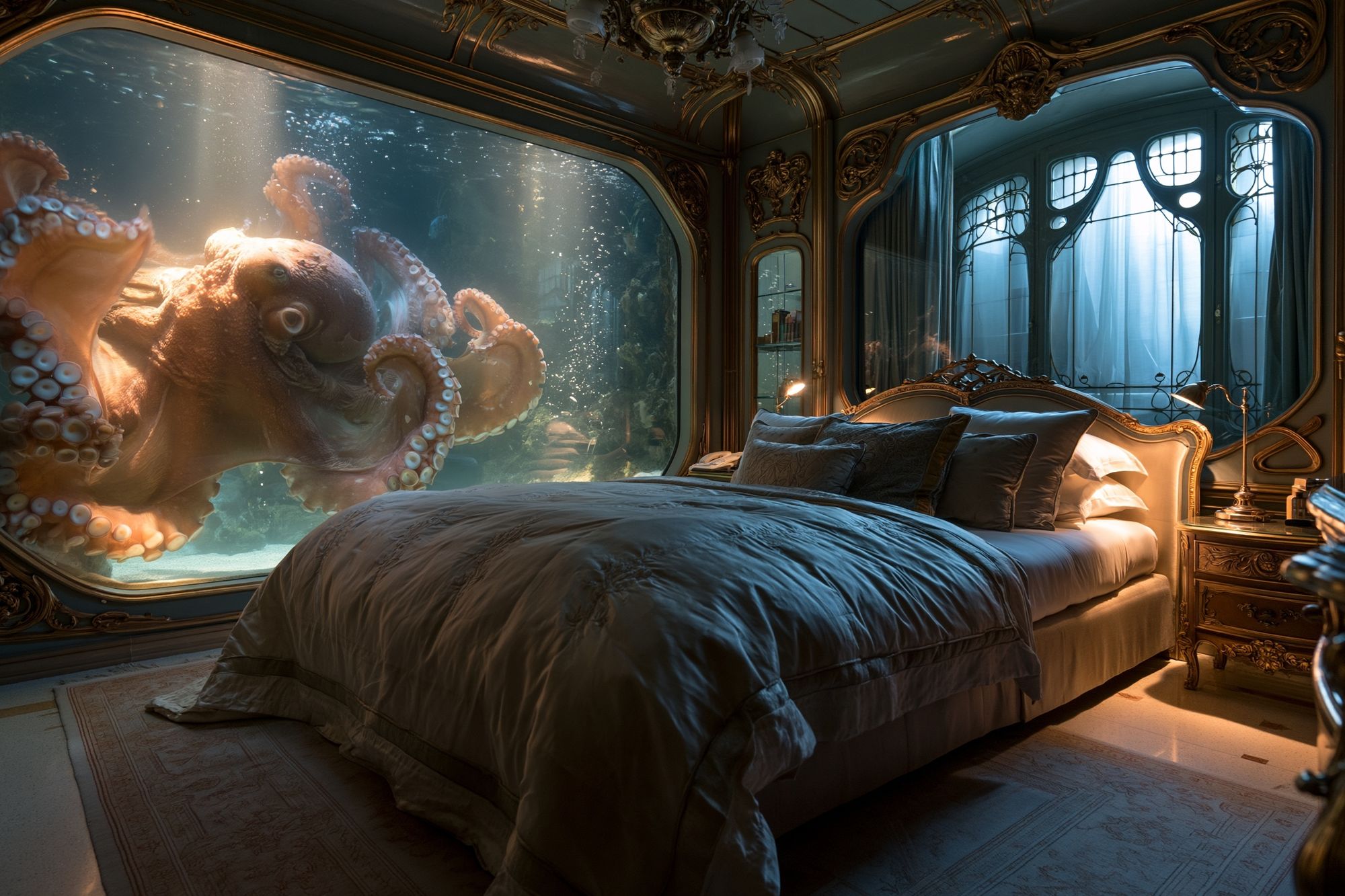 Octopus Bedroom Surrealism Print. poster detail