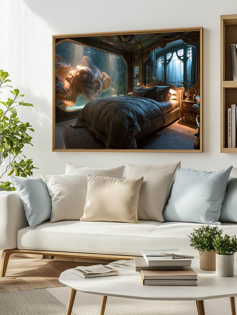 Octopus Bedroom Surrealism Print. — room view 2