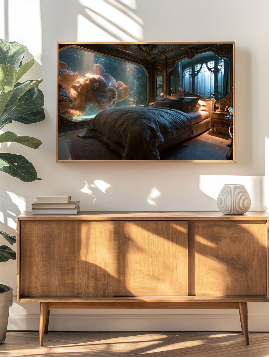 Octopus Bedroom Surrealism Print. — room view 3