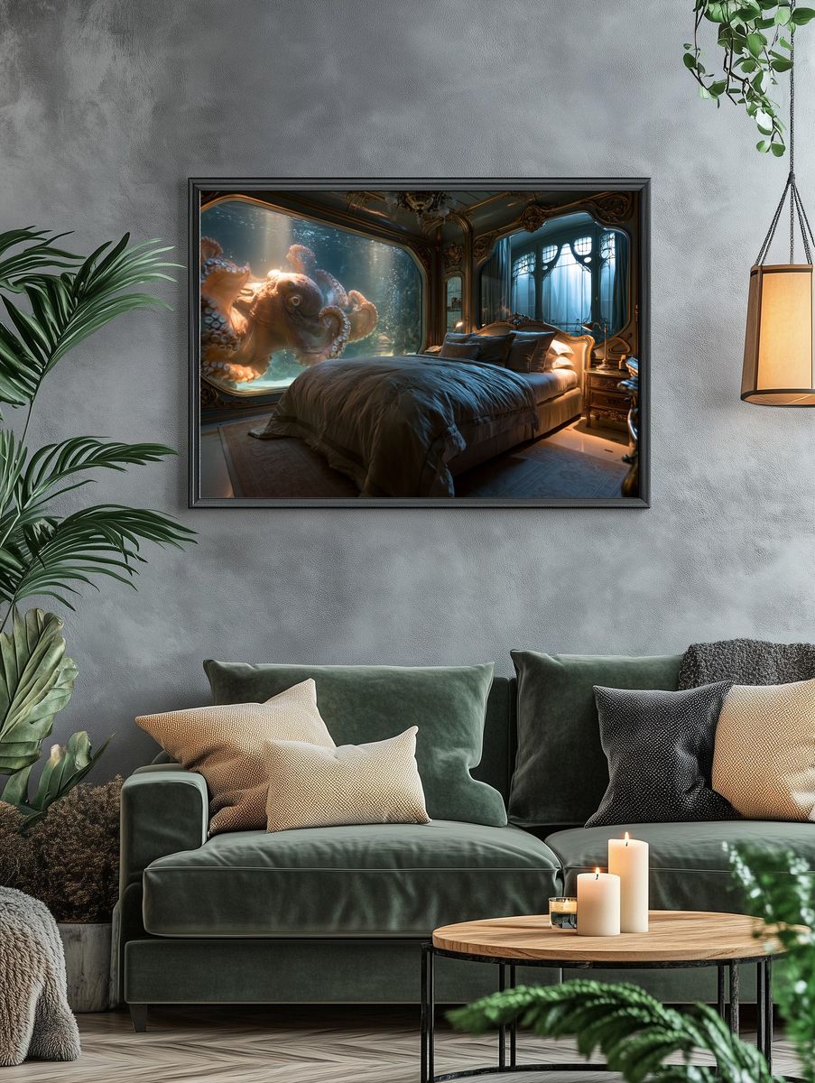 Octopus Bedroom Surrealism Print. — room view 4