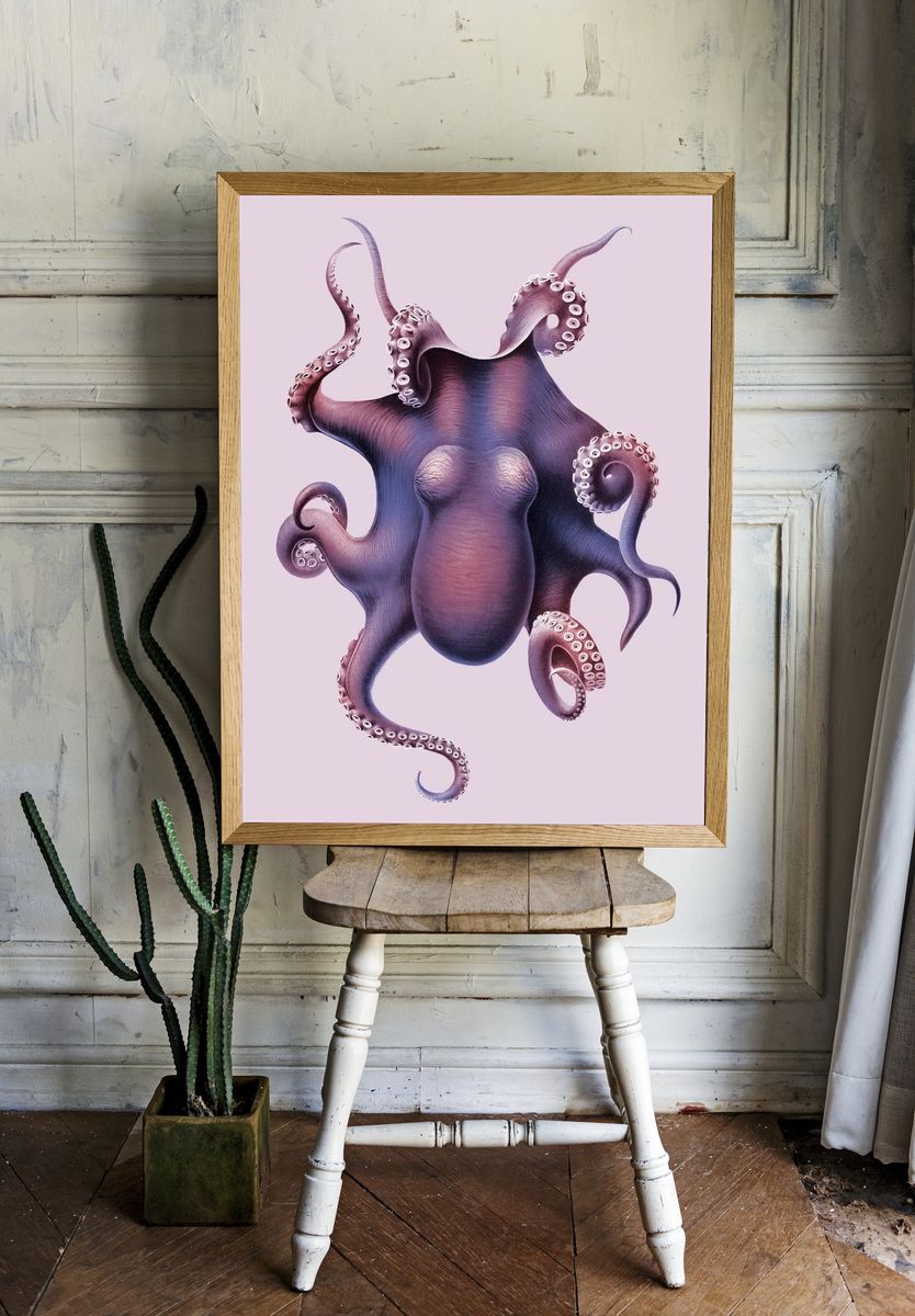 Octopus Illustration Poster. — room view 1
