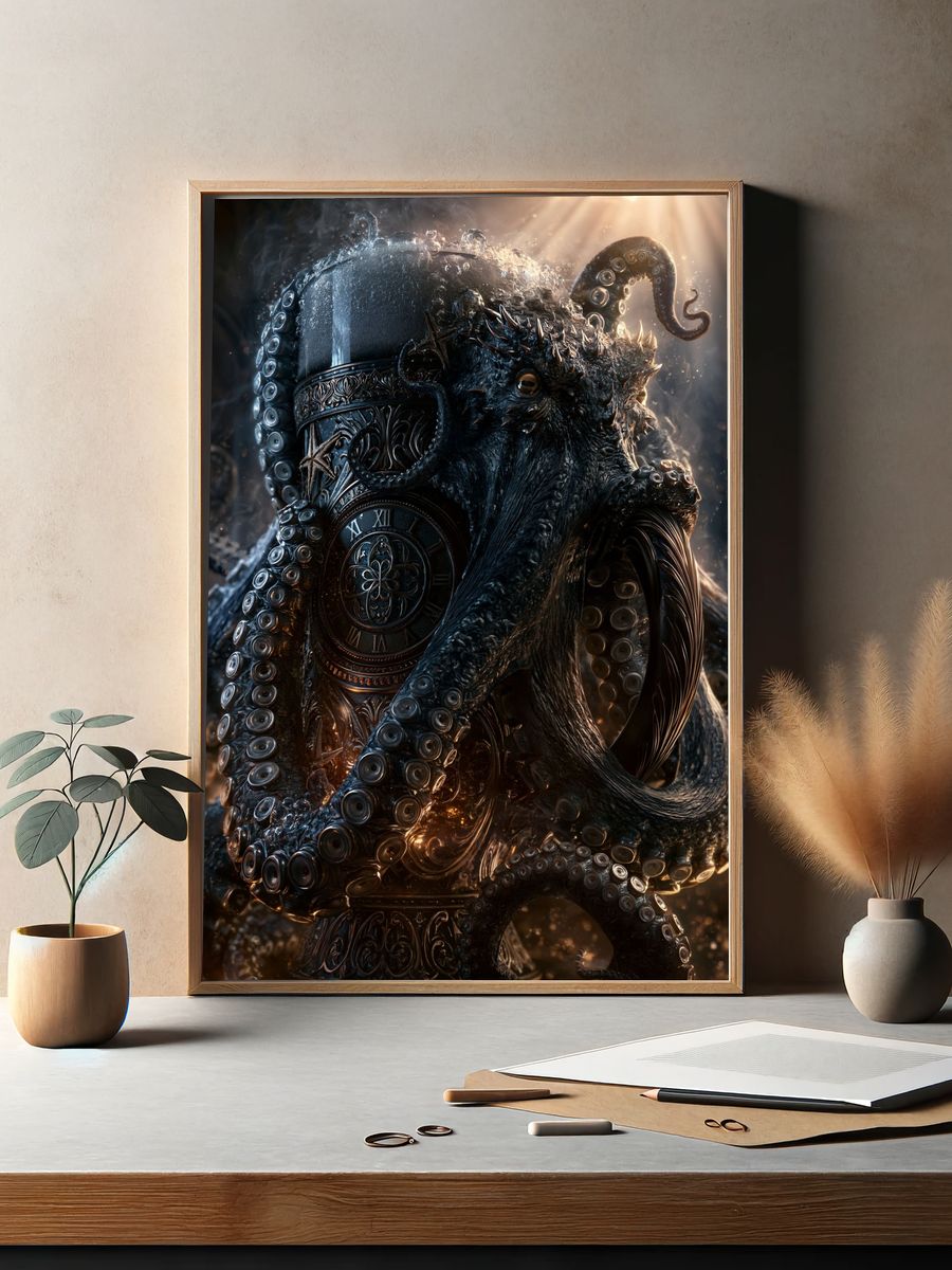 Octopus Clock Surrealism Print. — room view 2