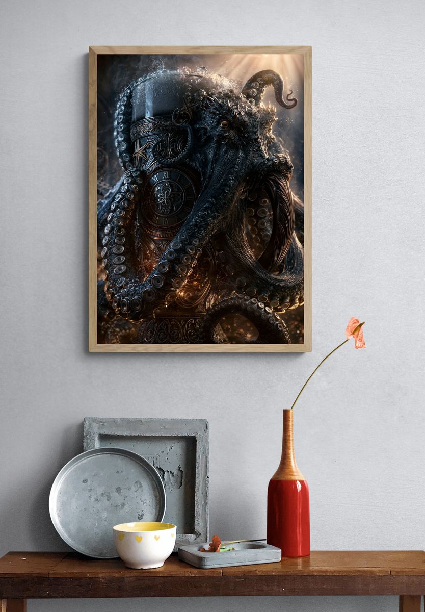 Octopus Clock Surrealism Print. — room view 3