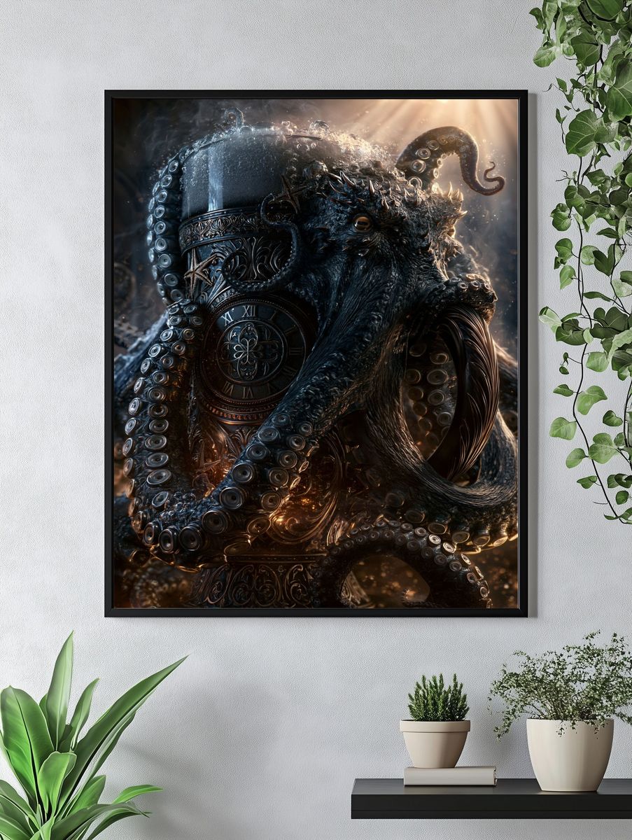 Octopus Clock Surrealism Print. — room view 4