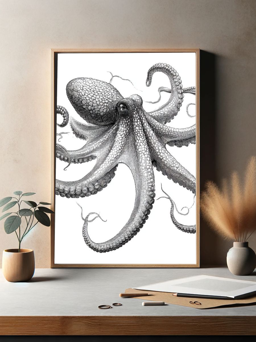 Octopus Ink Illustration Poster. — room view 2