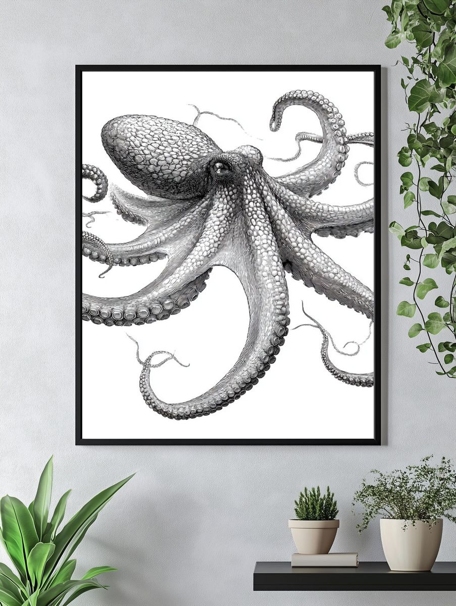 Octopus Ink Illustration Poster. — room view 4