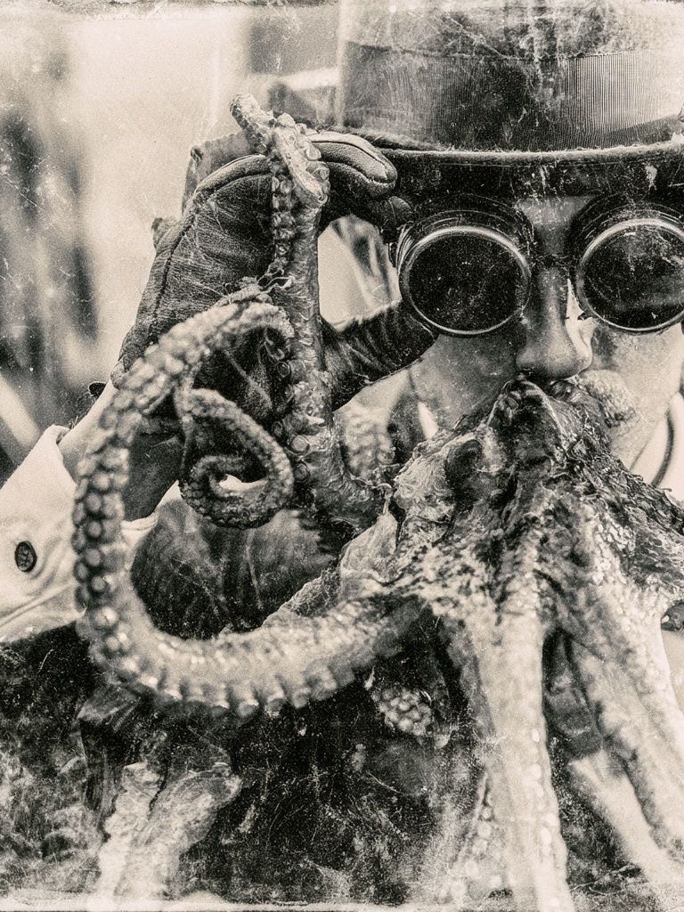 Octopus Diver Black-White Poster. poster detail