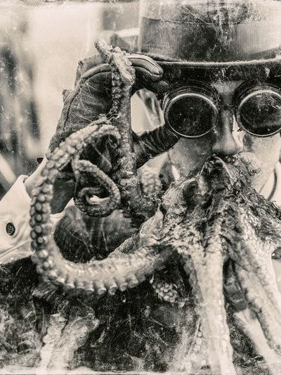 Octopus Diver Black-White Poster. poster
