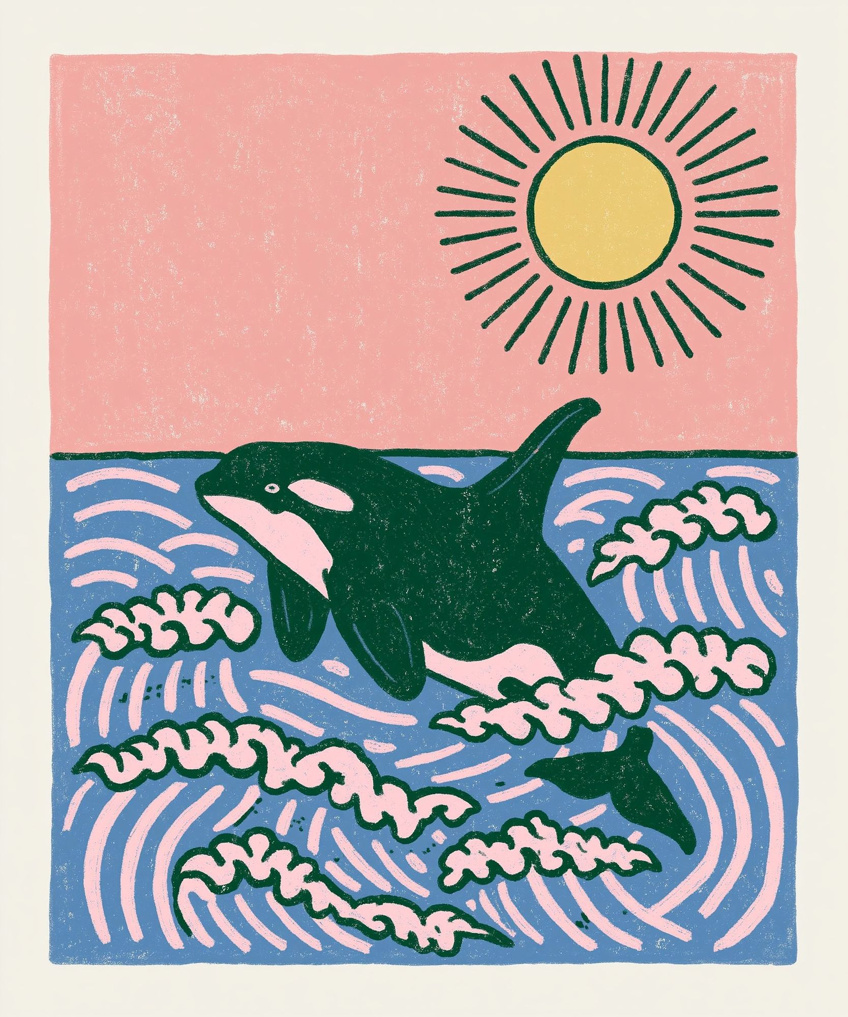 Orca in Waves Illustration Poster. poster detail