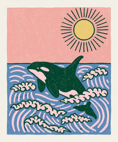 Orca in Waves Illustration Poster.