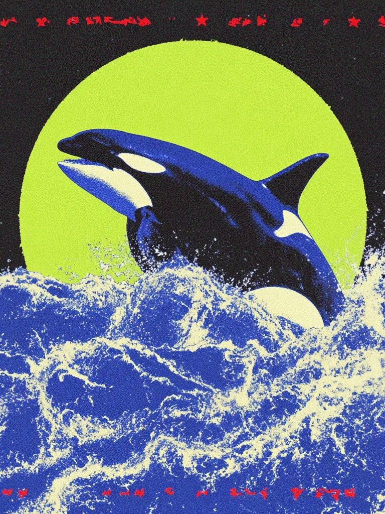 Orca Moonlit Waves Poster. poster — animals art