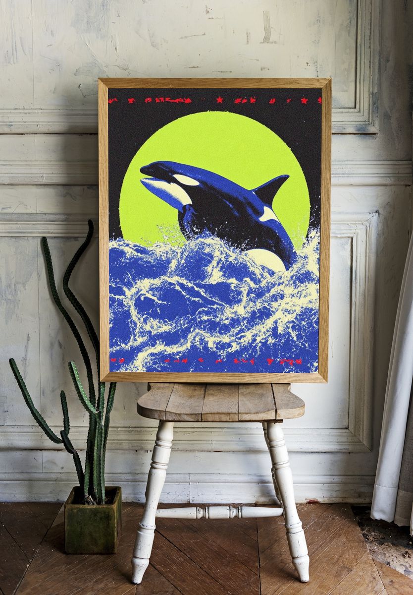 Orca Moonlit Waves Poster. room preview