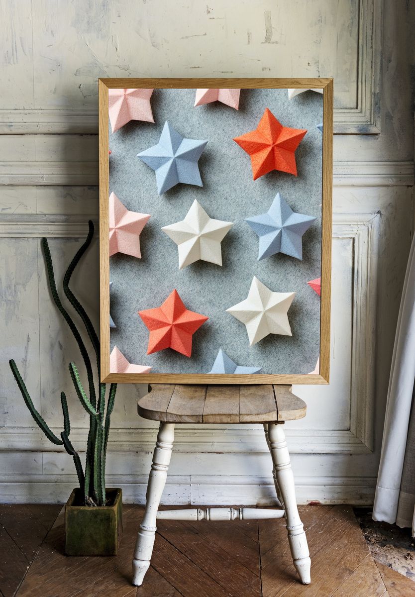Pastel Origami Stars Print. — room view 1