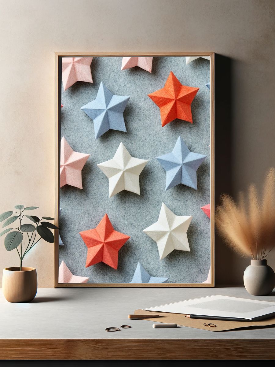 Pastel Origami Stars Print. — room view 2