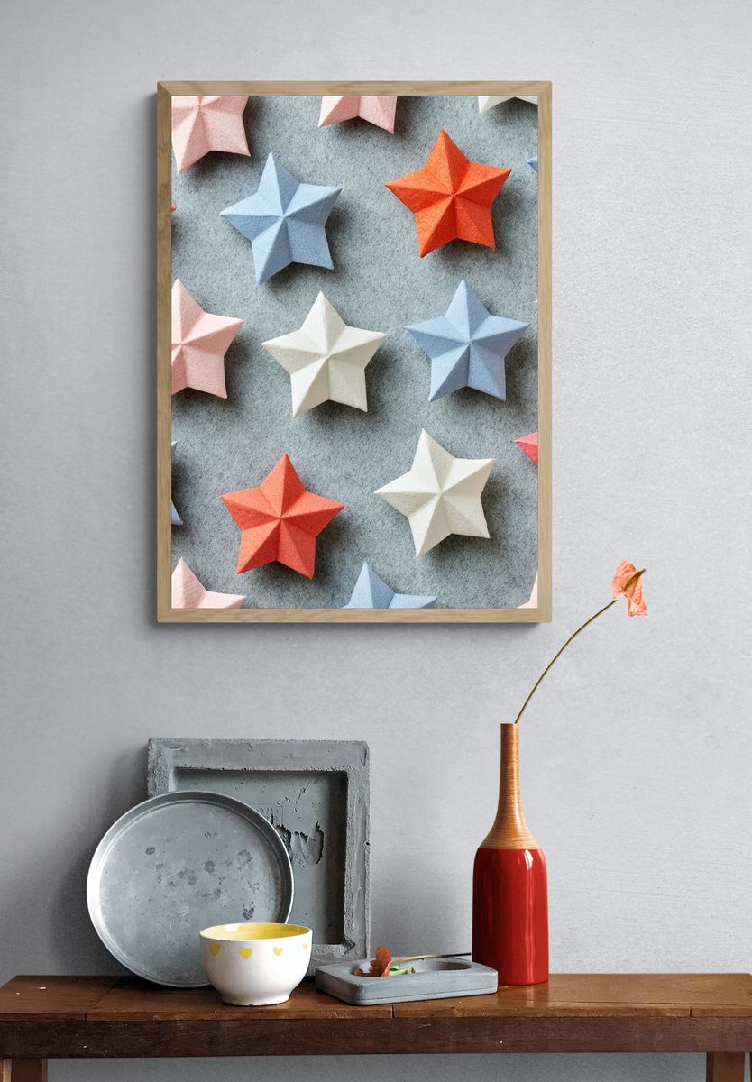 Pastel Origami Stars Print. — room view 3