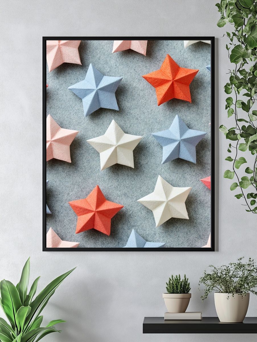 Pastel Origami Stars Print. — room view 4