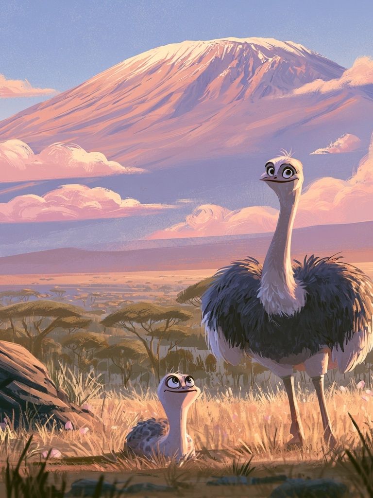 Savanna Ostrich Family Illustration Poster. poster — animals art