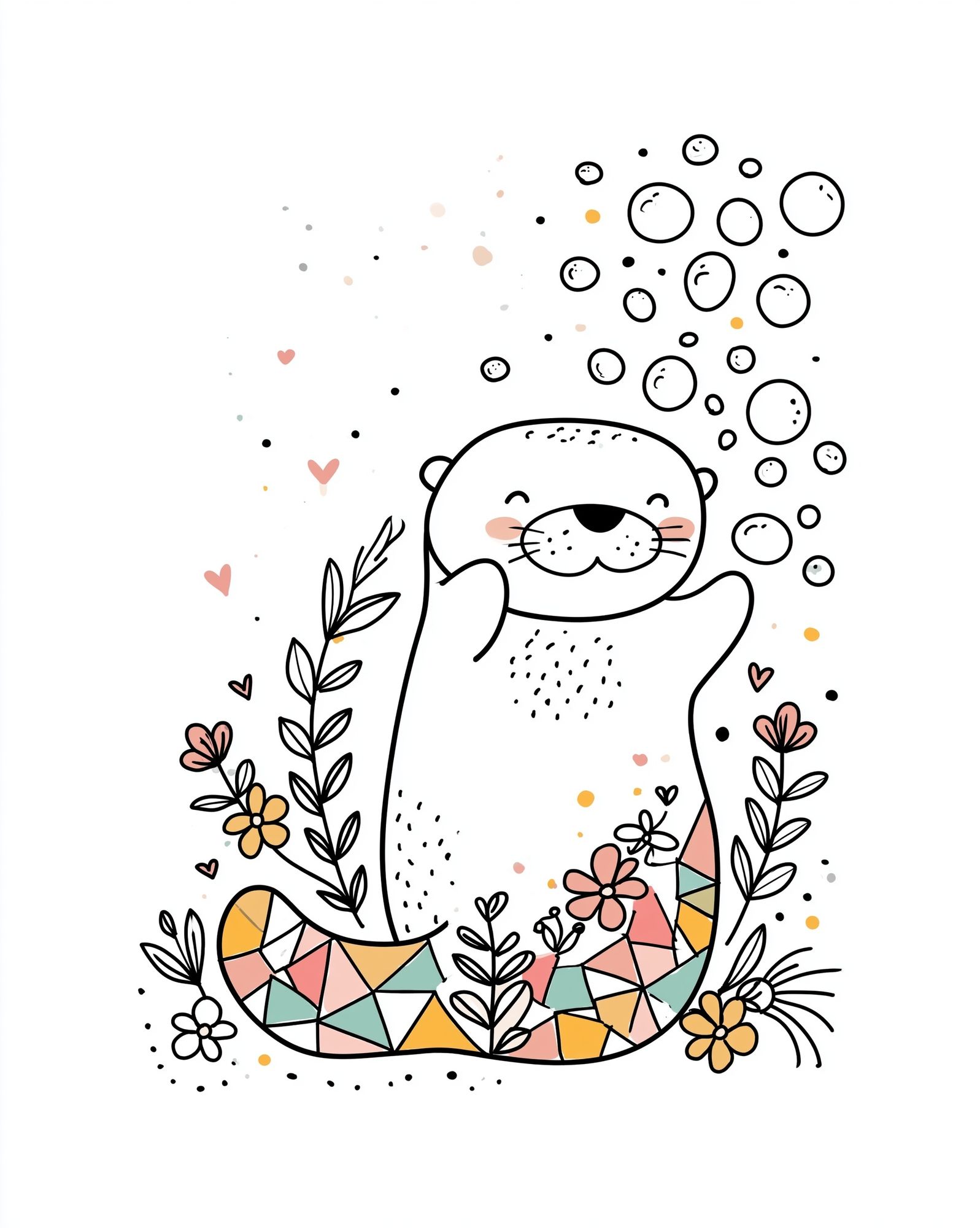 Cute Otter Floral Illustration Poster. poster — animals art