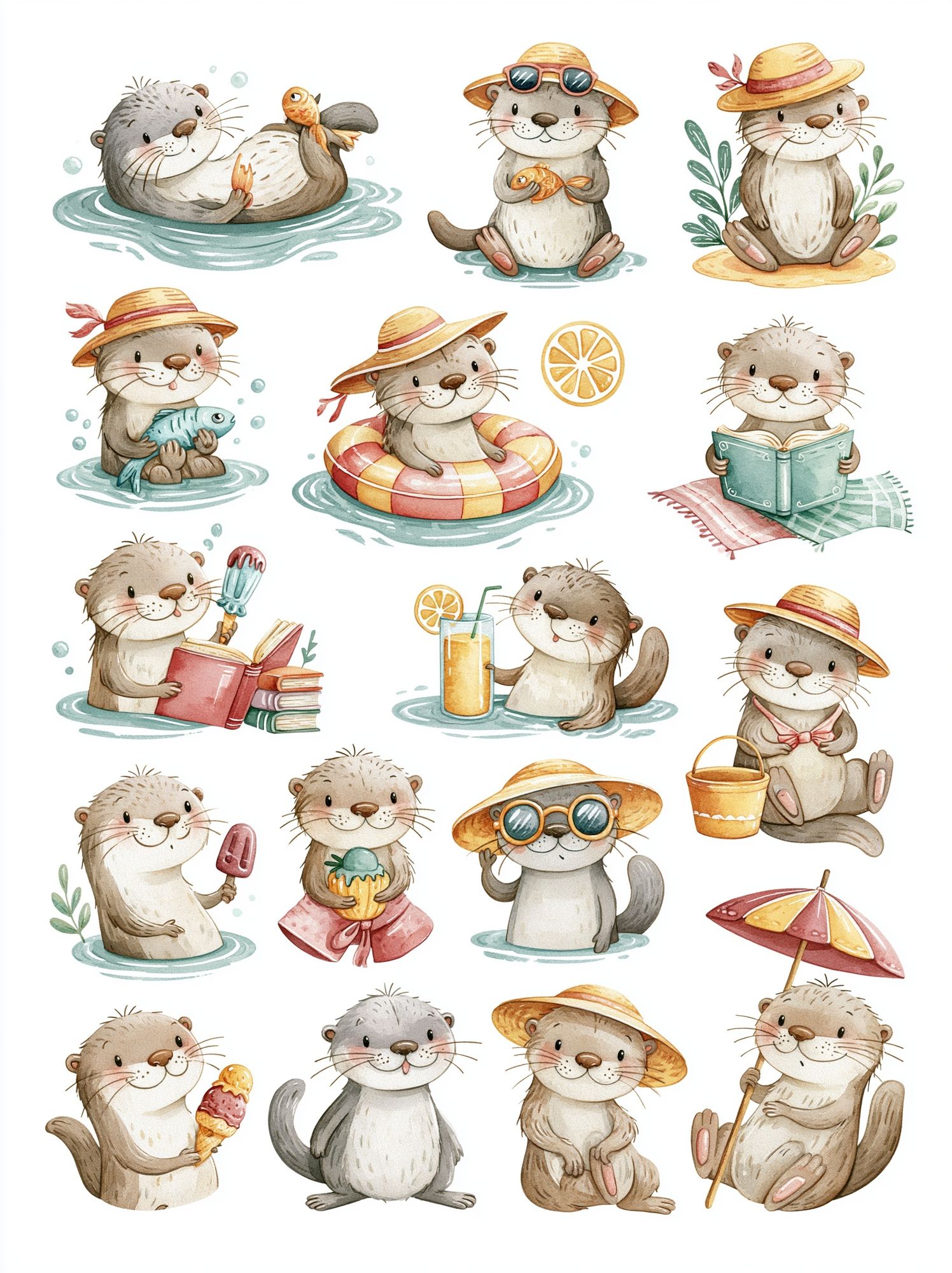 Cute Otter Summer Watercolor Poster. poster detail
