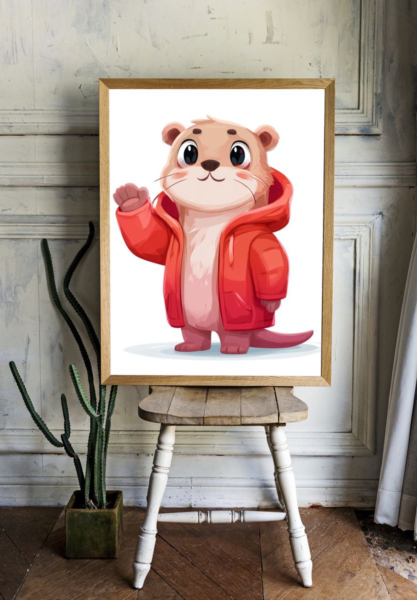 Otter in Red Coat Illustration Poster. — room view 1