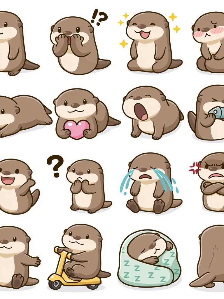 Cute Otter Expressions Illustration Poster. poster — illustration art
