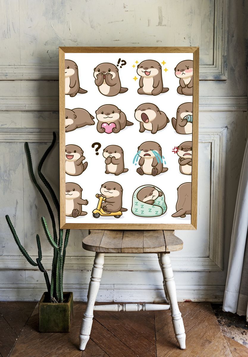 Cute Otter Expressions Illustration Poster. room preview