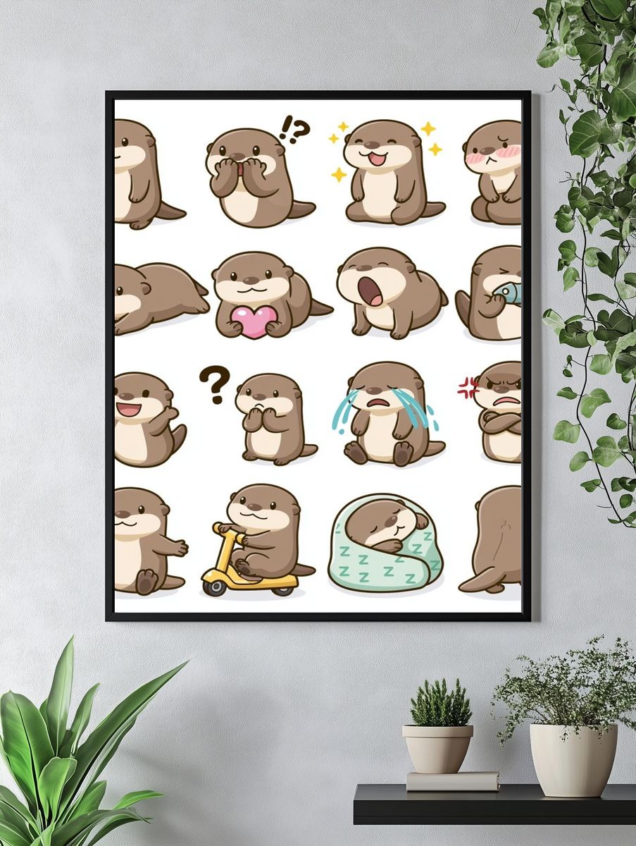 Cute Otter Expressions Illustration Poster. — room view 4