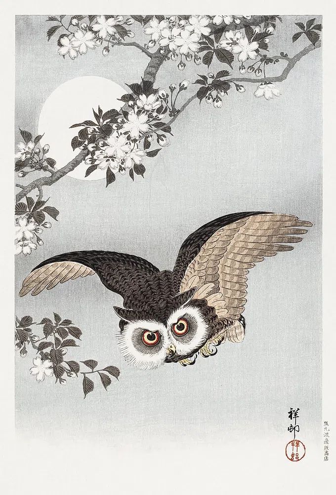 Owl in Flight — Japanese Art Print. poster detail