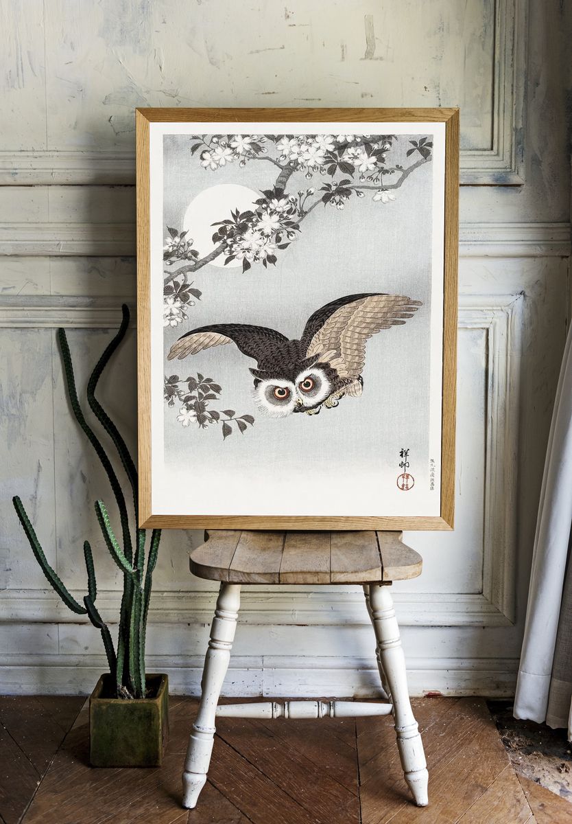 Owl in Flight — Japanese Art Print. — room view 1