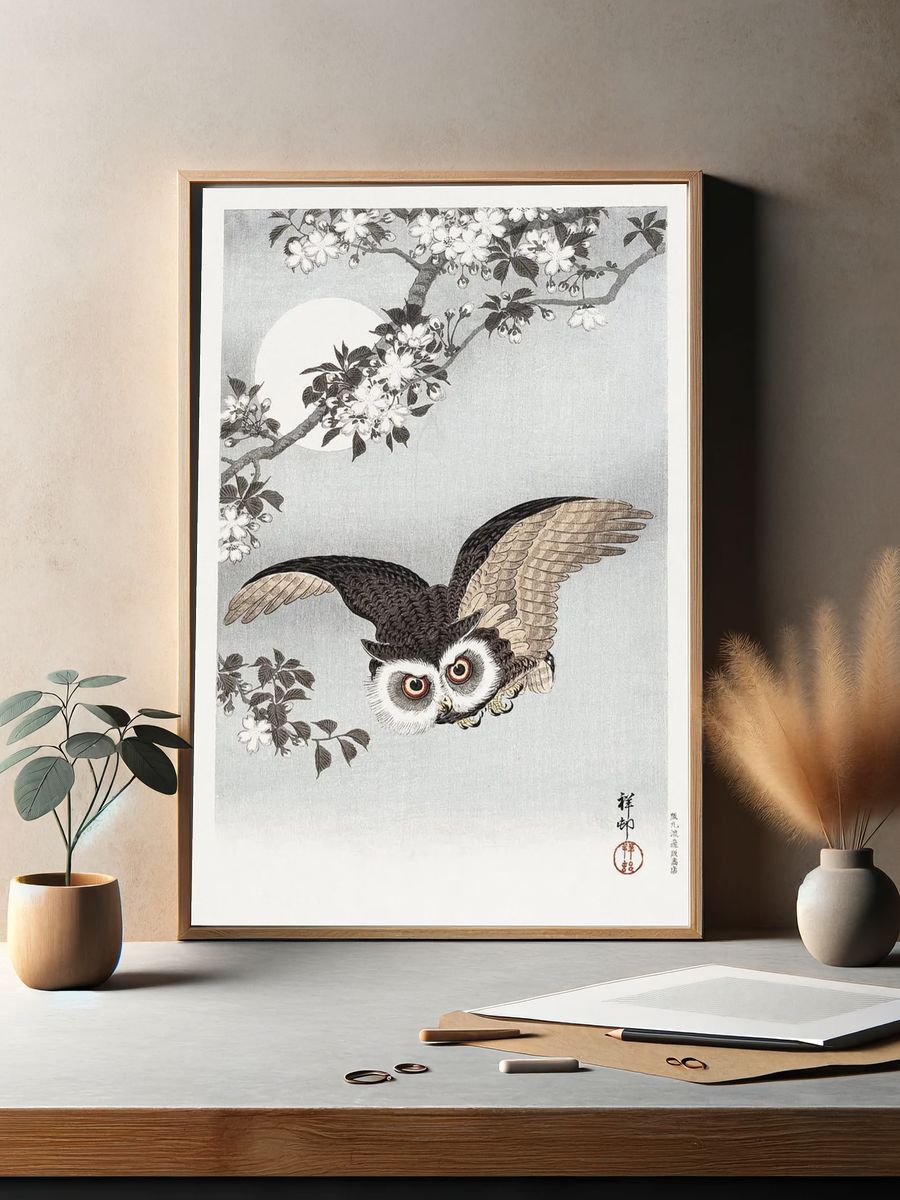 Owl in Flight — Japanese Art Print. — room view 2