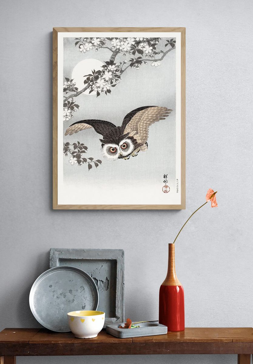 Owl in Flight — Japanese Art Print. — room view 3