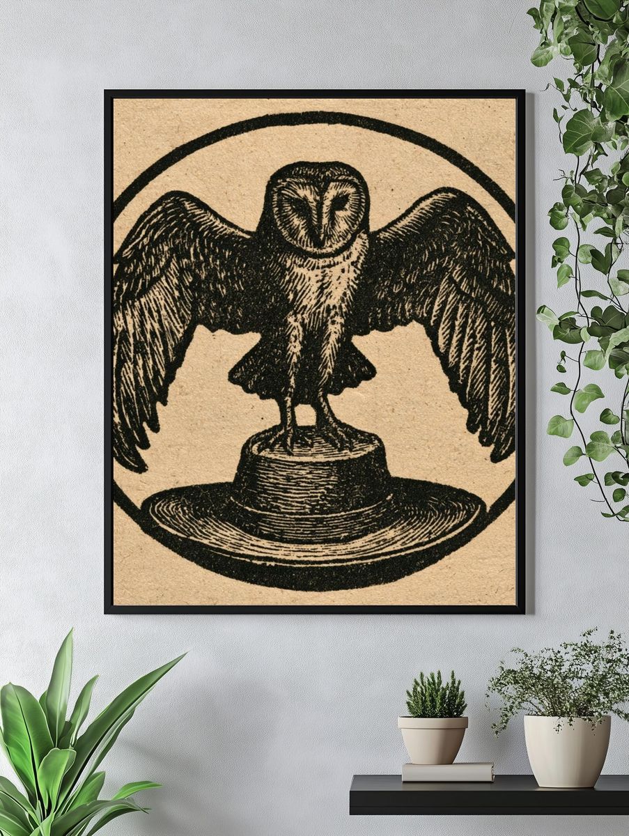 Owl Emblem Vintage Print. — room view 4