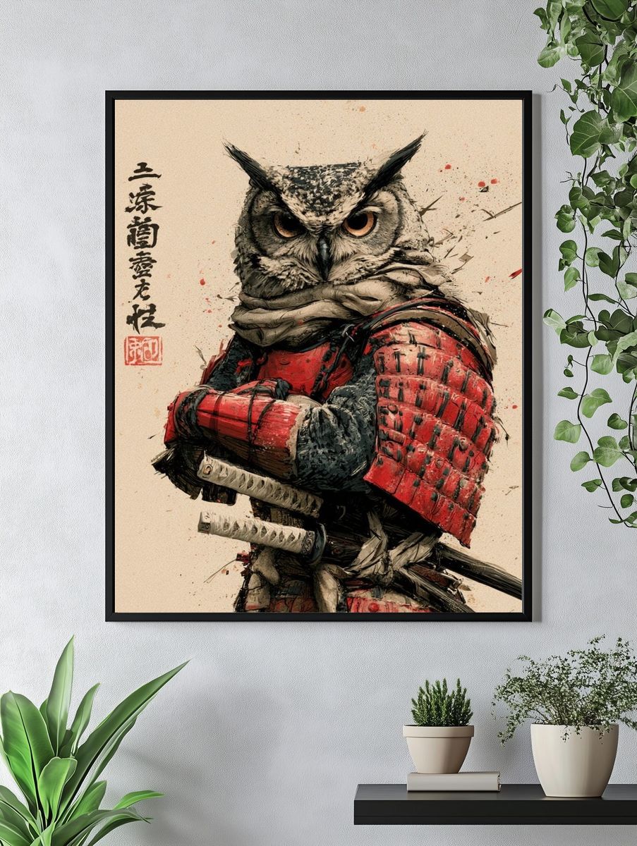 Samurai Owl Illustration Poster. — room view 4