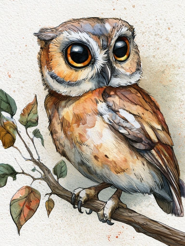 Watercolor Owl Botanical Poster. poster detail
