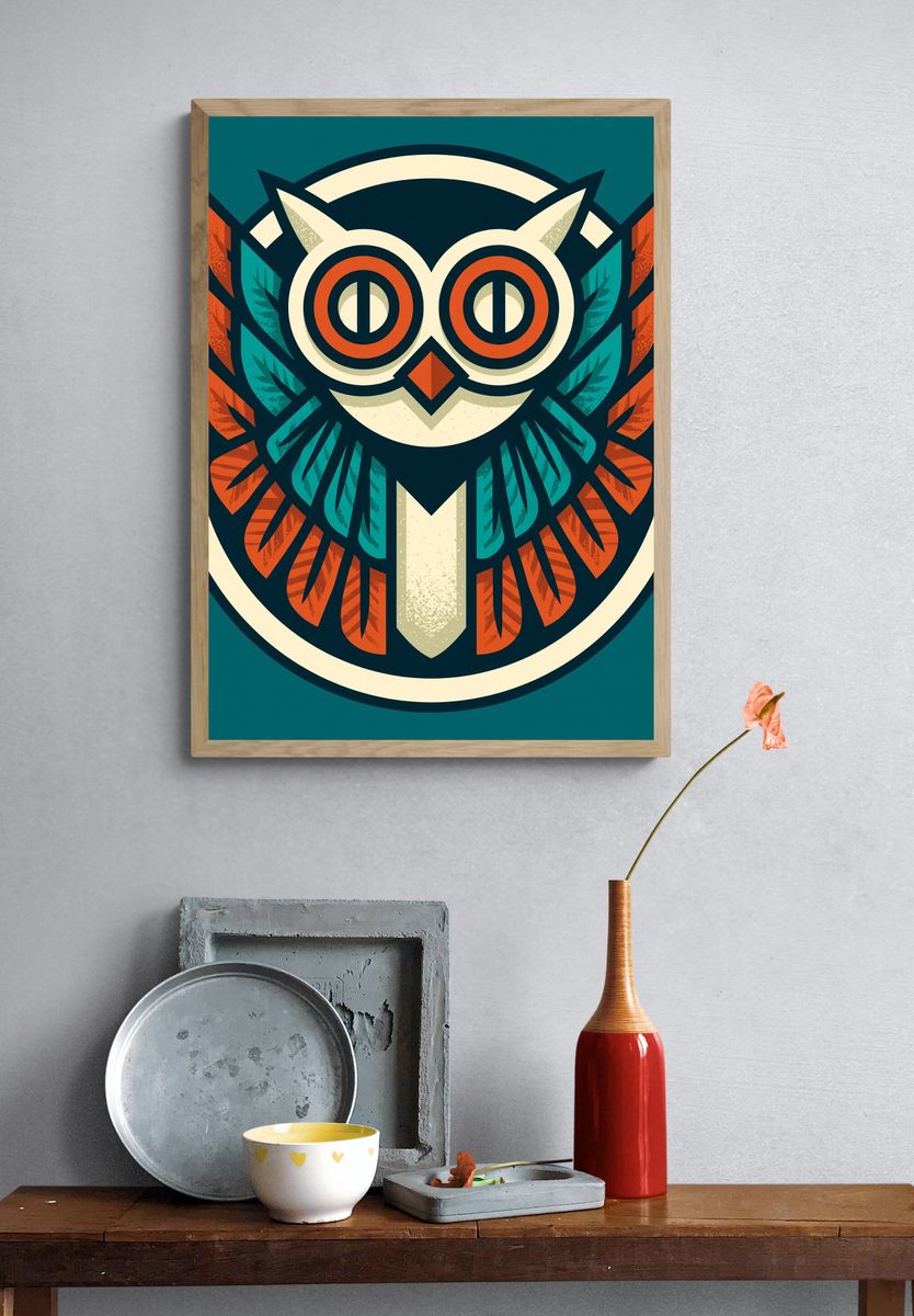 Geometric Owl Illustration Poster. — room view 3