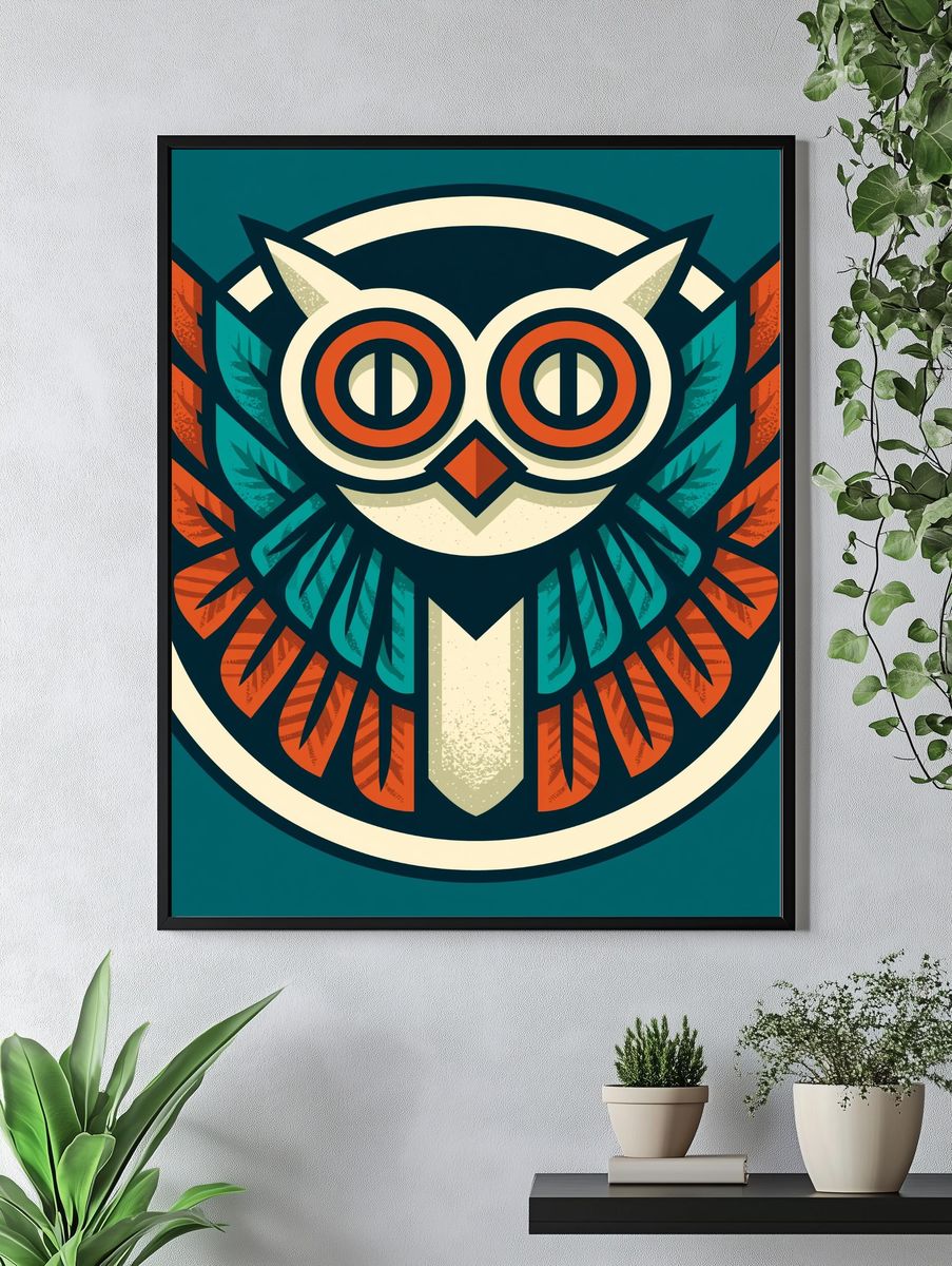 Geometric Owl Illustration Poster. — room view 4