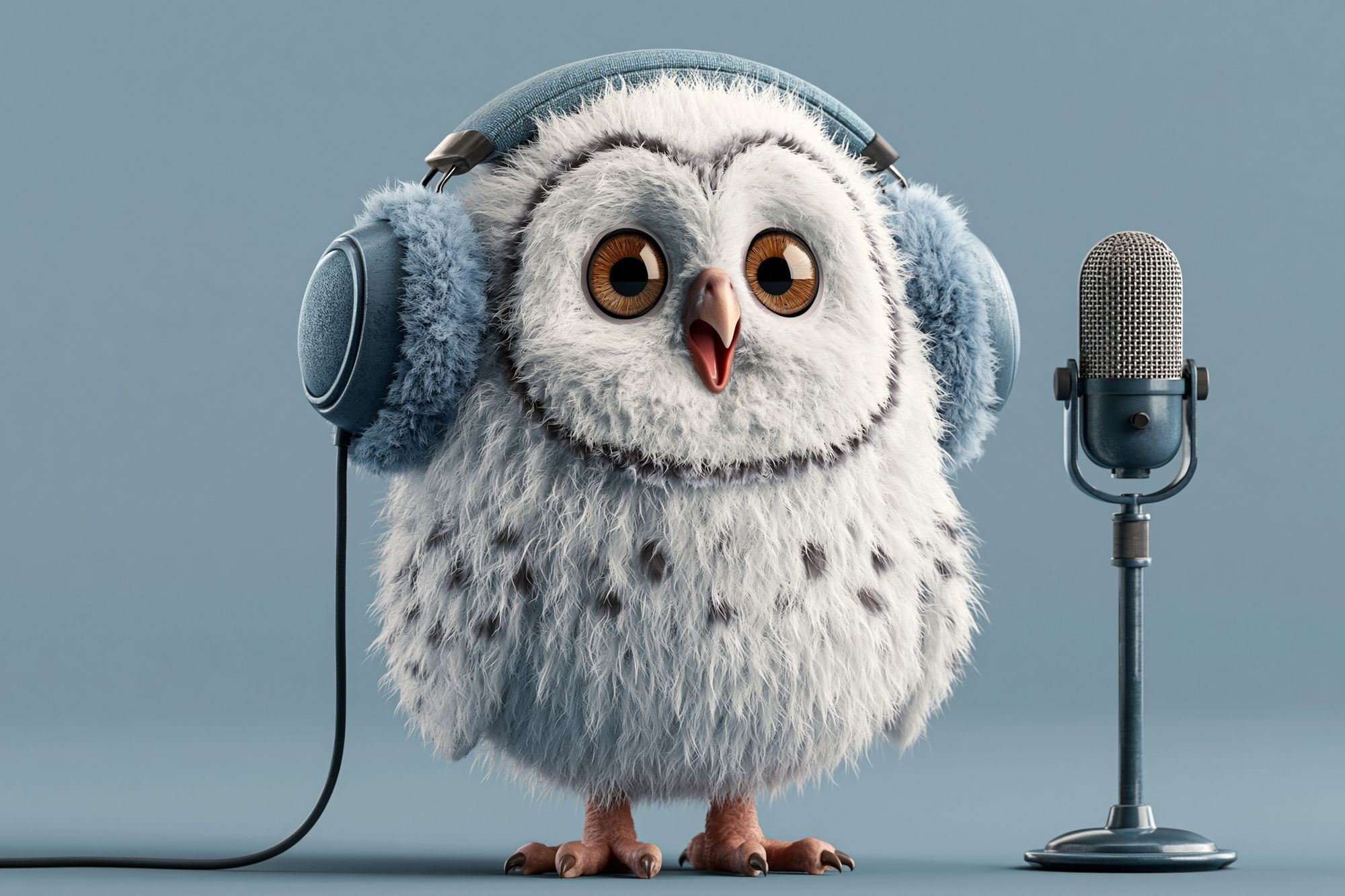 Cute Owl with Microphone Illustration Poster. poster — illustration art