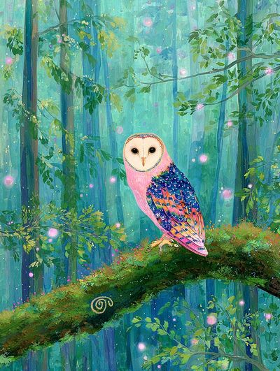 Colorful Owl in Enchanted Forest Poster. poster print