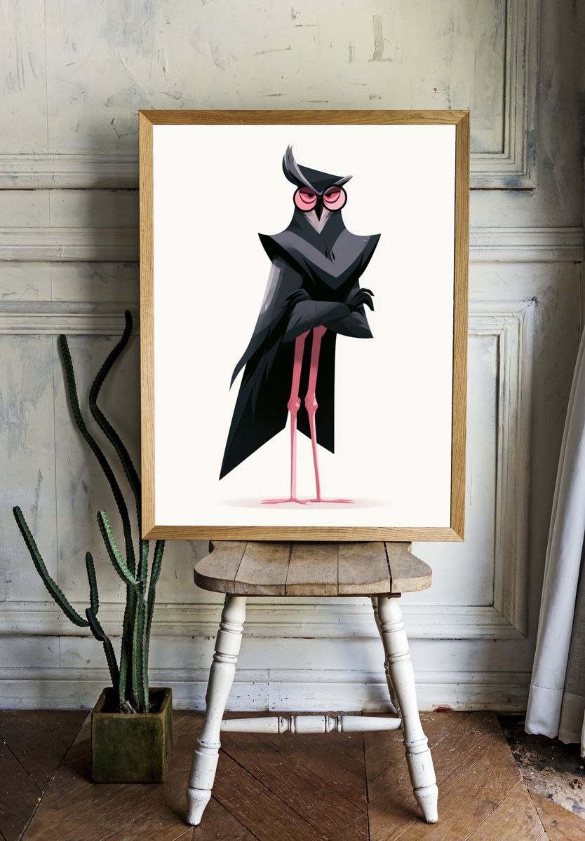 Stylized Owl Character Illustration Poster. — room view 1