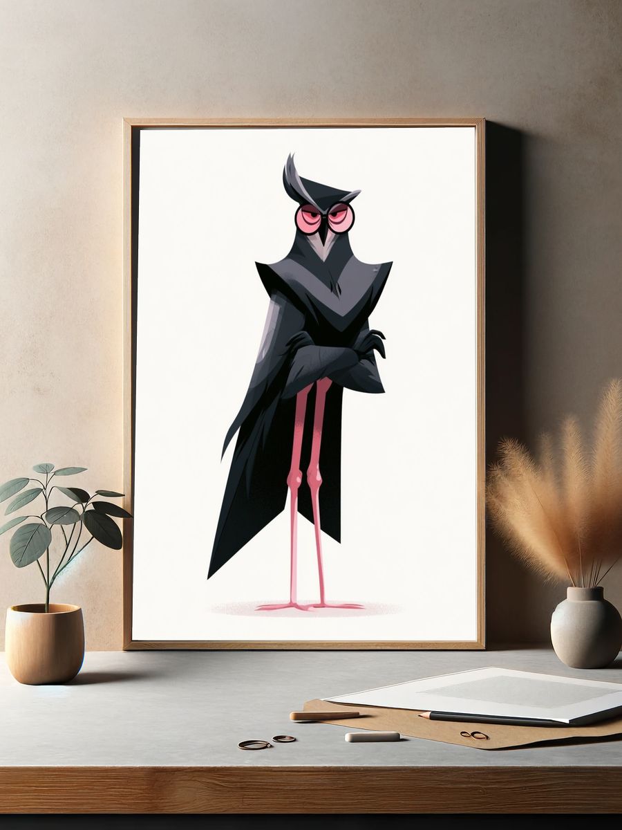 Stylized Owl Character Illustration Poster. — room view 2