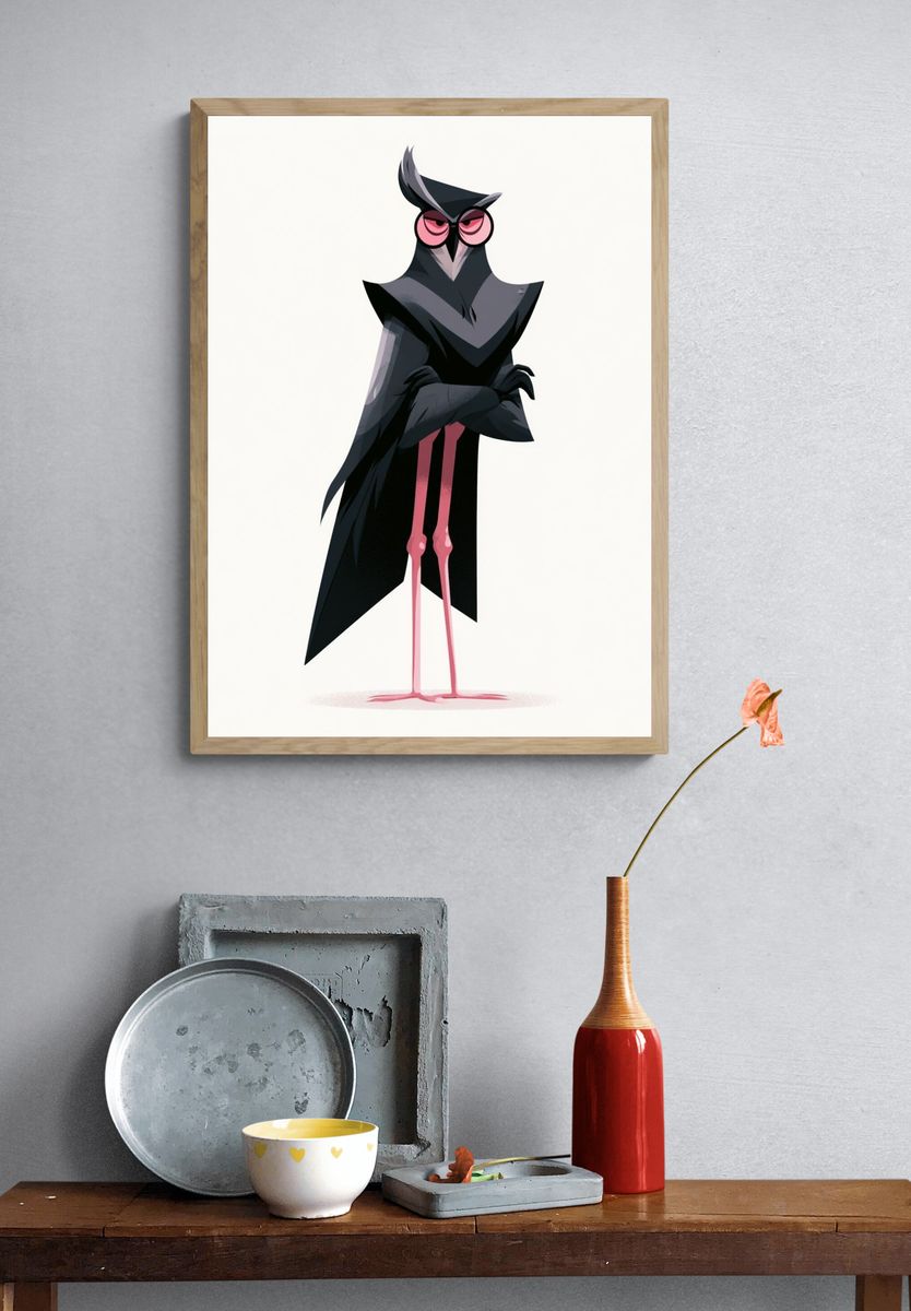 Stylized Owl Character Illustration Poster. — room view 3