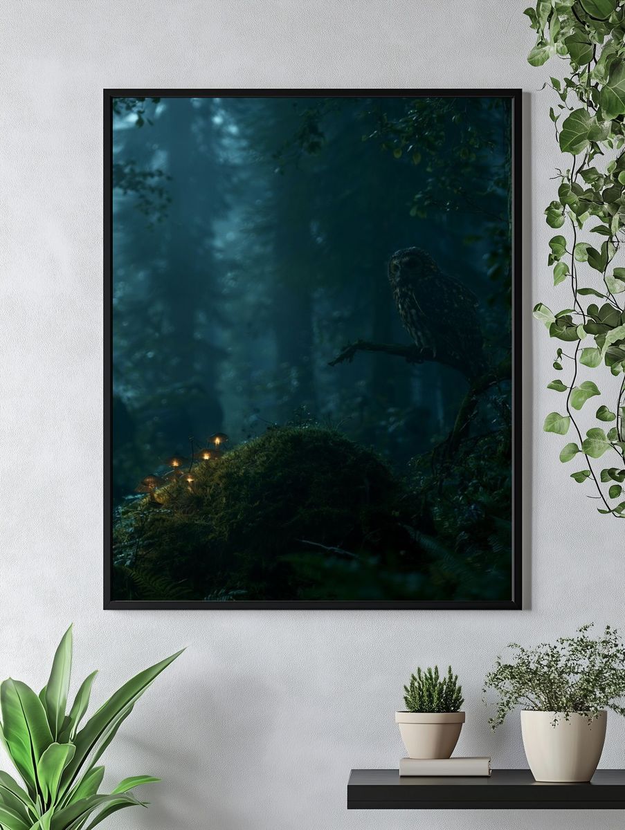 Owl in Misty Forest Poster. — room view 4