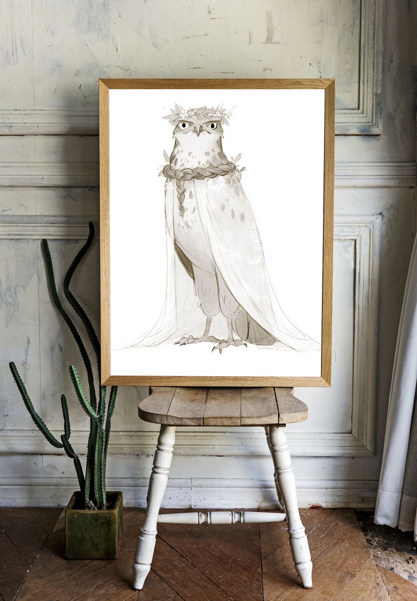 Boho Owl Bride Illustration Poster. — room view 1