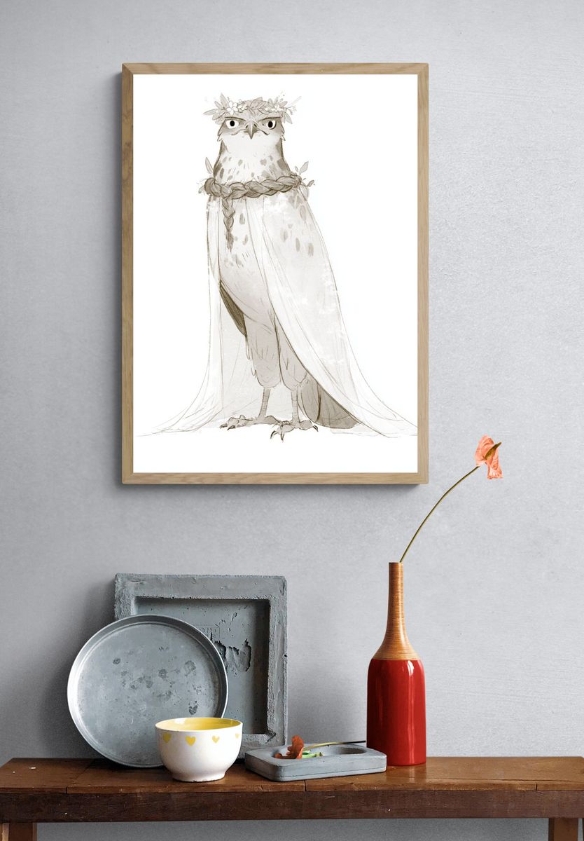 Boho Owl Bride Illustration Poster. — room view 3