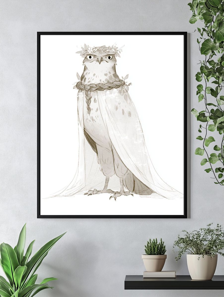 Boho Owl Bride Illustration Poster. — room view 4