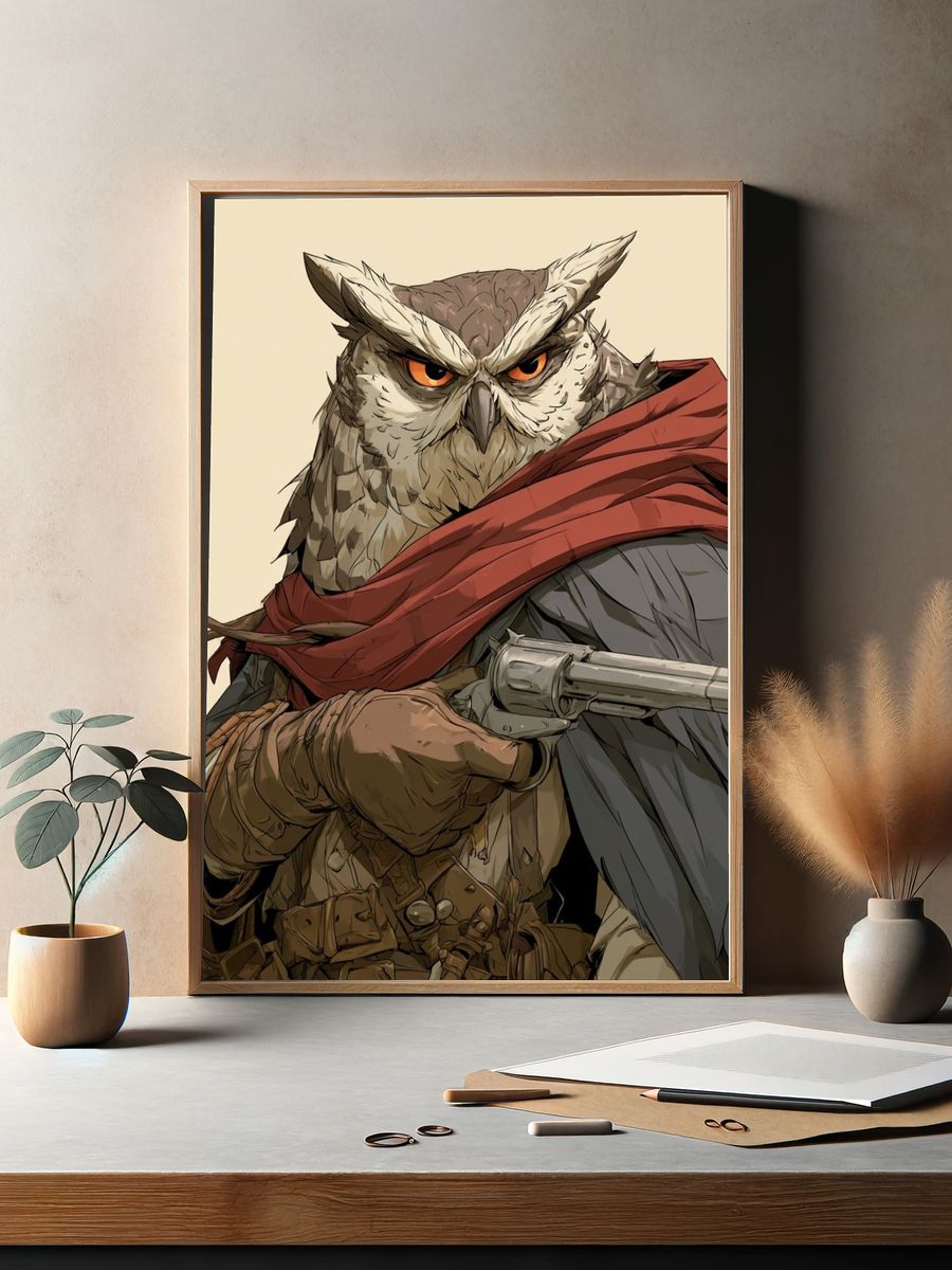 Armed Owl Digital Art Poster. — room view 2