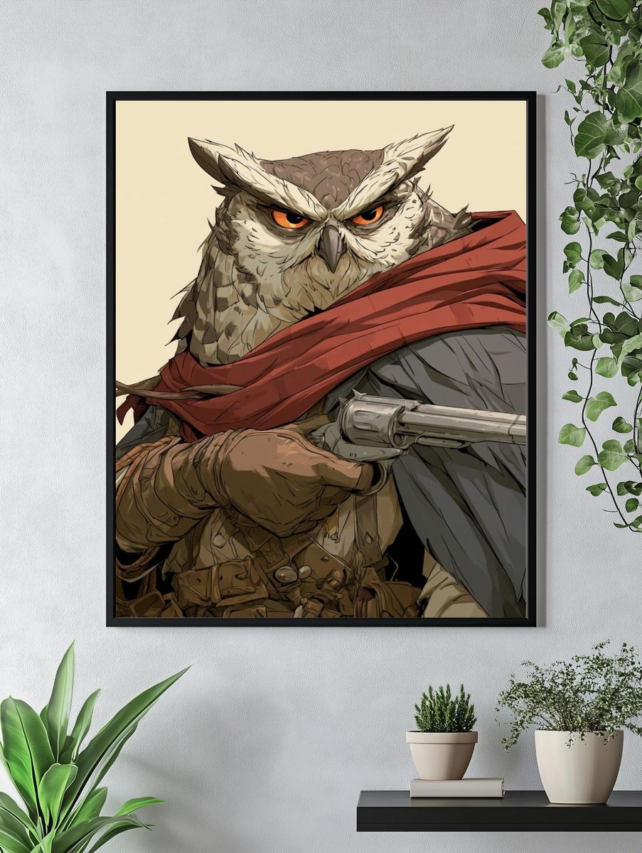Armed Owl Digital Art Poster. — room view 4