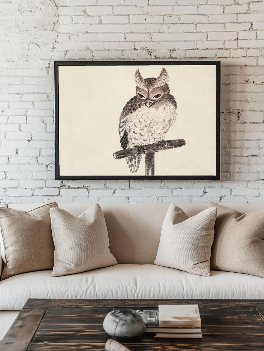 Owl on a Branch — Vintage Print. — room view 1