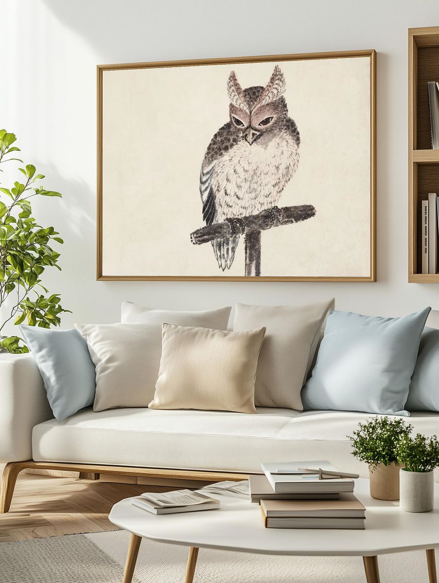 Owl on a Branch — Vintage Print. — room view 2